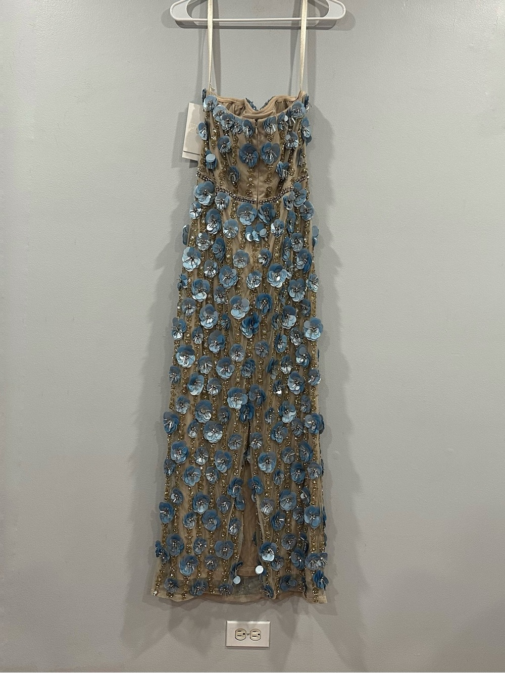 Mac Duggal 10128 Beige Strapless 3D Floral Embellished Dress sz 12 - Picture 9 of 12